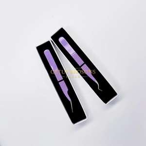 Nouvelles pinces à extensions de cils en poudre violette, différents styles, pointe argentée, prise diamantée, avec logo personnalisé, instrument de beauté - Product Image 6