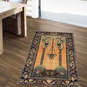 Tapis de prière vintage, Tapis orange, Tapis turc imprimé, Tapis islamique, Tapis doux à poils longs - Product Image 2