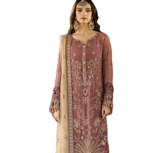 ชุดเดรสผ้าชิฟฟ่อนสไตล์ปากีสถานสำหรับผู้หญิงชุดเดรส shalwar kameez ผ้าชีฟองระบายอากาศได้ดี - Product Image 1