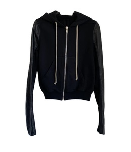 เสื้อมีฮู้ดแขนหนังแท้สำหรับผู้หญิงหรูหราพร้อมโลโก้ด้านหน้ามีซิประบายอากาศออกแบบสำหรับฤดูหนาวลายพิมพ์ดิจิตอล - Product Image 1