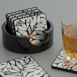 Ensemble de sous-verres en nacre noire et blanche (MOP) faits à la main avec support pour tables à manger et invités divertissants à bon prix - Product Image 4