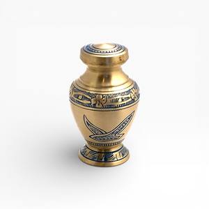 Petite urne funéraire en laiton avec motif d'oiseau gravé en bleu pour le stockage compact des cendres commémoratives - Product Image 1