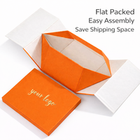 Boîte cadeau rigide orange pliable avec couvercle découpé sur mesure, logo imprimé, garnissage en papier déchiqueté, pour les fêtes et les anniversaires, vente en gros