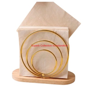 Porte-serviettes en anneau en métal doré de qualité supérieure avec base en bois élégante distributeur de mouchoirs moderne pour Table à manger cuisine Restaurant - Product Image 1