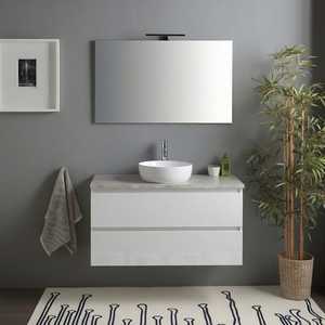 100cm High <b>Gloss</b> <b>White</b> Suspended <b>Bathroom</b> <b>Cabinet</b> Modern Concrete Top with Baltimora Mirror <b>Bathroom</b> Set - Product Image 1