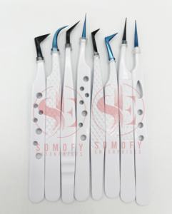 Pinzas de Precisión para Extensión de Pestañas de Acero Inoxidable, Antiestáticas, Duraderas, con Agarre Extra, Personalizables, Puntas Blancas, Azules y Negras, 10 mm - Product Image 3