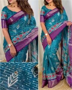 Incroyable dernière tenue de créateur haute sur demande mousseline de coton Zari Jacquard Saree Blouse avec imprimé Zari tissage travail à vendre - Product Image 2