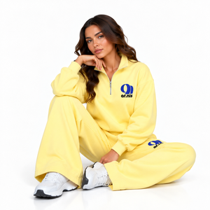 Conjunto Deportivo Arnis para Mujer, con Cierre de Cremallera de un Cuarto, en Felpa de Algodón Amarillo, Top de Manga Larga y Pantalones Anchos, Ropa Casual para Estar en Casa - Product Image 6