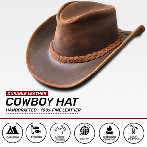 Top Trending Pakistan Made Premium Quality Cowboy Leather Unisex Private Label Made Men Cowboy Leather Hat - Product Image 6