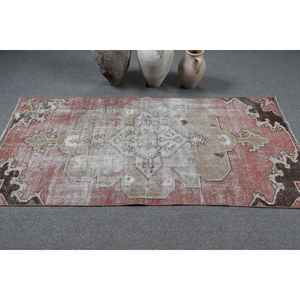 Alfombra Turca Vintage, Alfombra Decorativa de 3.2x6.9 pies, Alfombra de Lana Roja Marrón con Diseño de Plantas y Árboles - Product Image 3