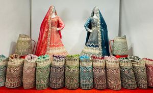 Elegante vestido de novia indio pesado Twinkle Net con Zarkhand Dupatta 16 colores tradicionales para adultos - Product Image 4