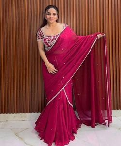 Rouge à la mode Bollywood Saree tissage travail beauté avec impression prix de gros vêtement ethnique haute qualité bas de gamme produit - Product Image 5