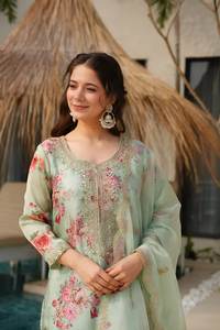 Hot Selling Designer Kundan <b>Organza</b> Salwar Kameez Suit Traditional Embroidery Sequin Work Digital Print Party Quick Dry Wedding - Product Image 6