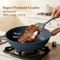 Ensemble de 12 ustensiles de cuisine modernes en granit bleu marine, antiadhésifs, en aluminium forgé, compatibles induction, de fabrication OEM