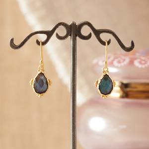 Nouvelle Arrivée Luxe Haut de Gamme Boucles d'Oreilles en Argent Sterling Massif 925, Style Indien, avec Pierre Précieuse Labradorite Taille Poire Sertie en Bezel, Plaqué Or, pour Soirée - Product Image 2