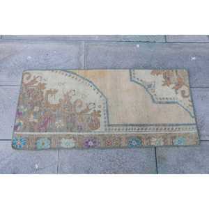 Tapis de 1,5 x 3,1 pieds, tapis turc vintage, tapis persan marron et bleu - Product Image 4