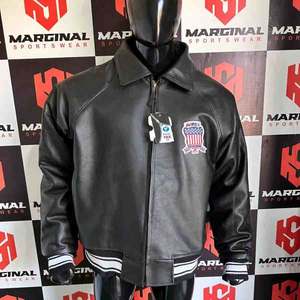 Chaqueta Avirex de Cuero de Cordero Negro para Hombre, Forro Cálido y Cierre de Cremallera, Elegante Cuello Camisero, Chaquetas de Cuero Avirex de Invierno - Product Image 1