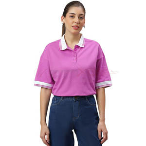 Camiseta Polo para mujer con silueta de gran tamaño y cuello acanalado para trajes de verano fresco Camiseta Polo informal de gran tamaño - Product Image 1