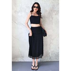 <b>Black</b> <b>Lace</b> Blouse and Ruffled Skirt Set - <b>Black</b> - Product Image 2