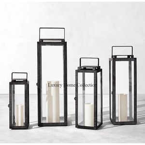 Customized Size and Logo <b>Set</b> <b>of</b> 4 Modern Designer Metal and <b>Glass</b> High Standard Quality Candle Stick Holder Lanterns From India - Product Image 1