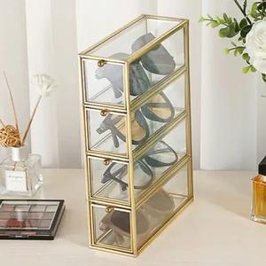 Organizador de Almacenamiento de Múltiples Niveles de Latón y Vidrio para Decoración Moderna del Hogar, para Gafas y Pequeños Accesorios - Product Image 3