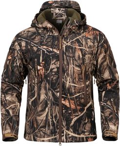 Veste de chasse en polyester pour hommes, coupe-vent, imperméable, respirante et silencieuse, avec poches d'hiver en polaire camouflage pour la randonnée en plein air - Product Image 1