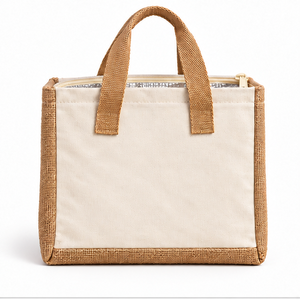 Bolsa Térmica para Almuerzo de Lona de Yute Natural 10x8.5x7, 310 GSM, con Logotipo Personalizado, Cierre de Cremallera, Porta Comida, PriGlob Exim - Product Image 2
