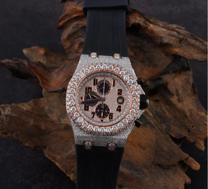 Montre à bracelet en acier inoxydable noir, analogique, verre, mouvement mécanique automatique, montre en diamant moissanite, hip hop, buste entièrement - Product Image 1