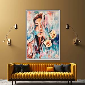 ผ้าใบพิมพ์ลายดอกไม้แบบนามธรรม - ของตกแต่งผนังสมัยใหม่ กรอบสีขาว - Product Image 1