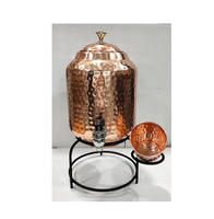 Pot d'eau en cuivre 100% avec support en métal avec distributeur en verre avec support design martelé 5 litres