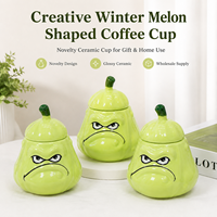 Tasse à café en céramique en forme de melon vert peinte à la main 3D avec couvercle Design personnalisé tasse en porcelaine