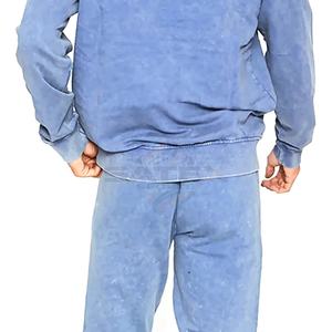 Ensemble jogging deux pièces unisexe surdimensionné décontracté à capuche, style vintage, délavé à l'acide, avec logo personnalisé, pour l'hiver - Product Image 6