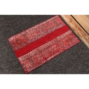 Alfombra Vintage de Patchwork de 1.8x2.8 pies, Alfombra Turca, Alfombra Geométrica Roja - Product Image 3