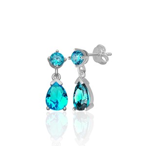 Pendientes de Plata 925 con Piedra Aqua de 4 mm, Color Aqua, Forma de Gota 6*8, Recién Llegados, de Turquía - Product Image 1