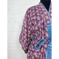 Robe Kimono Vintage Bohème d'Été Tie-Dye en Coton Recyclé Pur, Style Impression, Motif Beach House