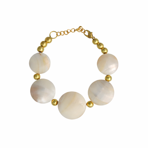 Natural MOP <b>Beaded</b> <b>Bracelet</b> Large Round Mother of Pearl Style Statement Bangle Adjustable Boho Chic Jewelry - Product Image 1