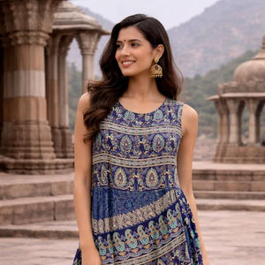 Summer Elegant Sleeveless Naptol Print <b>Dress</b> <b>Long</b> Midi <b>Dress</b> Cotton Washable Women's <b>Casual</b> Naptol <b>Dress</b> Printed Midi <b>Dress</b> - Product Image 1