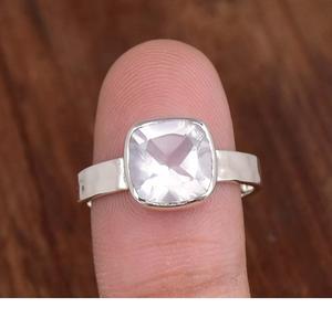 925 Sterling Silver Natural Rose Quartz <b>Ring</b> <b>Cushion</b> Gemstone Hammered Statement Anniversary Gift for Her Fashion <b>Rings</b> - Product Image 4