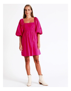 <b>Boho</b> Beach Holiday <b>Dress</b> Pink Cotton Jersey <b>Plus</b> <b>Size</b> Square Neck Puff Sleeves Bow Detail Knee-Length A-Line Sexy Style XS - Product Image 3
