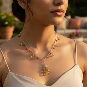 สร้อยคอทรงหยดน้ำประดับมุกชุบทองวินเทจ สำหรับโอกาสทางศาสนาและการให้ของขวัญสำหรับผู้หญิง - Product Image 1