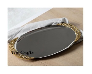 ชุดถาดเสิร์ฟสแตนเลส 2 ใบ รูปทรงต่างๆ ดีไซน์ทันสมัย ถาดใส่อาหาร/ช็อคโกแลต พร้อมหูจับลายทอง - Product Image 4