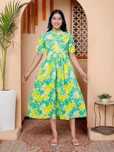 Robe midi en coton blanc imprimée à la main, robe bohème à fleurs, tenue d'été quotidienne pour femmes - Product Image 2