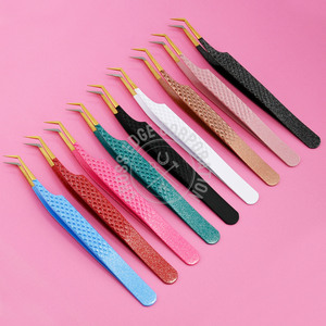 Professional Fiber Tip Lash Tweezers 45 Degree Multi Glitter Russian Volume Eyelash Extension Tweezer Nano Grip <b>Tool</b> - Product Image 1