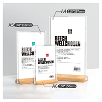 Promotion : Présentoir en acrylique A4, A5, A6, vertical/horizontal, vierge, avec base en bois pour magasin, bureau, événement