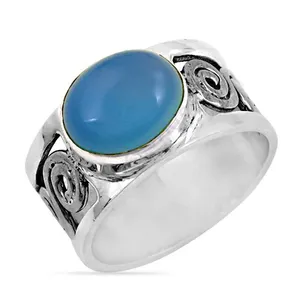Anillo Delicado de Plata de Ley 925 con Calcedonia Azul en Corte Oval y Pera para Mujer, Chapado en Rodio, Joyería Fina para Regalo - Product Image 3