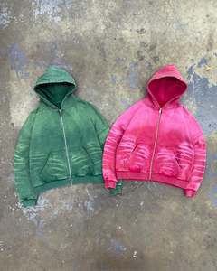 Sudadera con Capucha y Cremallera Personalizada para Hombre, Unisex, Venta al por Mayor, Estilo Holgado, Hombros Caídos, Invierno, Felpa Gruesa, Tinte Liso - Product Image 2