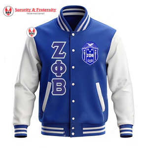 แจ็กเก็ตทีมโรงเรียน Zeta phi Beta ปักด้วยกำมะหยี่แขนหนังแจ็คเก็ตเบสบอลกำหนดได้เอง - Product Image 4