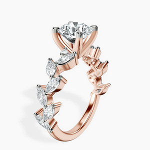 Bague avec pierre latérale en diamant de laboratoire, or rose 14K, 0,50 ct au centre, couleur EF, clarté VS1, 1,00 ct pierres latérales, 14 petites pierres - Product Image 2