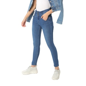 Belle Femme, pantalones vaqueros de mezclilla azules ajustados de tiro medio para mujer, pantalones Boyfriend clásicos elásticos, patrón de retazos de invierno con orillo personalizado - Product Image 6