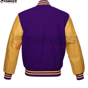 Premium Letterman Baseball School College Bomber <b>Varsity</b> <b>Jacket</b> <b>Purple</b> & Gold Genuine Leather Sleeves - Product Image 2
